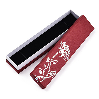 Boîtes d'ensemble de bijoux en carton, fleur de vie imprimée à l'extérieur et éponge noire à l'intérieur, rectangle