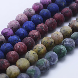 Natural Larvikite Beads Strands, Frosted, Dyed, Round