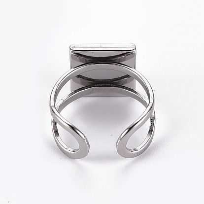 201 Stainless Steel Cuff Pad Ring Settings, Laser Cut, Square