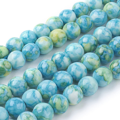 Océan synthétique perles de jade blanc brins, ronde, teint, turquosie