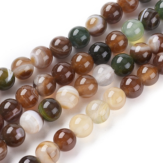 Agate à rayures naturelles / brins de perles d'agate, teints et chauffée, ronde