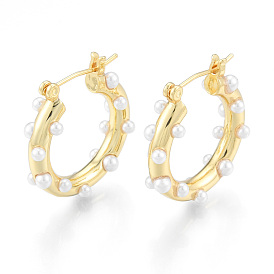 ABS Plastic Pearl Beaded Hoop Earrings for Women, Brass Jewelry for Women, Nickel Free