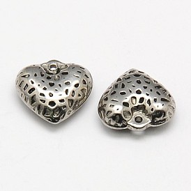 304 encantos texturizados de acero inoxidable, desigual, corazón inflado, 11x12x5 mm, agujero: 0.5 mm