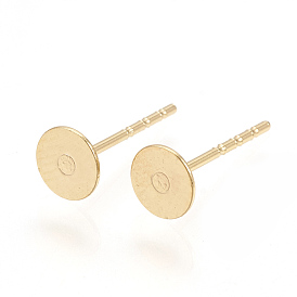 Brass Stud Earring Findings, Flat Round, Nickel Free, Real 18K Gold Plated
