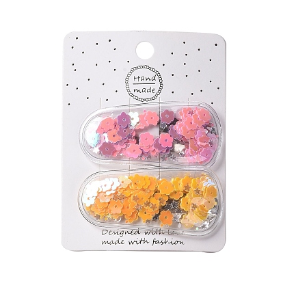 Broche de presión de lentejuelas de flores de plástico, con clip de hierro, para las niñas