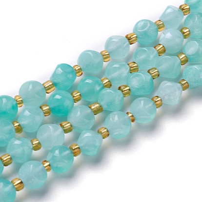 Perles d'amazonites naturelles, avec des perles de rocaille, dés célestes à six faces