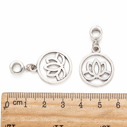 Tibetan Style Alloy Large Hole European Dangle Charms, Flat Round with Yoga Lotus, 36mm, Hole: 5mm