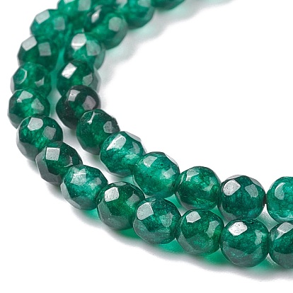 Jade blanc naturel teints perles rondes brins, facette, 4mm, Trou: 1mm, Environ 92 pcs/chapelet, 15.3 pouce