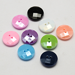 Botones de acrílico taiwán, lustre de la perla, facetados, 2 agujero, plano y redondo