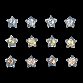 16Pcs 4 Colors Silicone Ear Nuts, Earring Backs, with Brass Findings, Star, Cadmium Free & Nickel Free & Lead Free