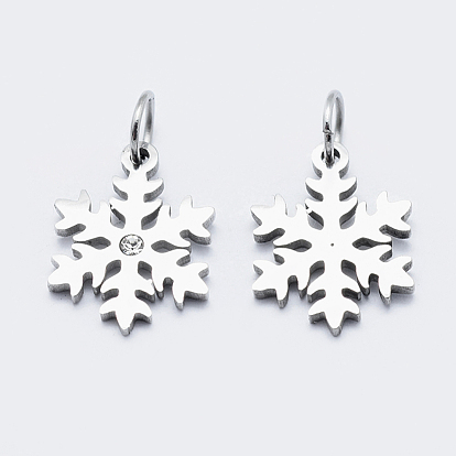 Eco-Friendly 316 Surgical Stainless Steel Micro Pave Cubic Zirconia Charms, Long-Lasting Plated, Snowflake