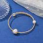 Grade A Natural Pearl Beaded Cuff Bangle, Rack Plating Copper Wire Wrap Bangle