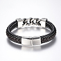 Men's Braided Leather Cord Bracelets, with 304 Stainless Steel Findings and Magnetic Clasps