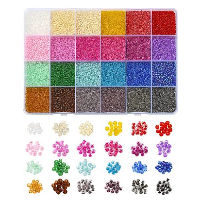 19200Pcs 24 Colors 12/0 Glass Seed Beads, Transparent, Round