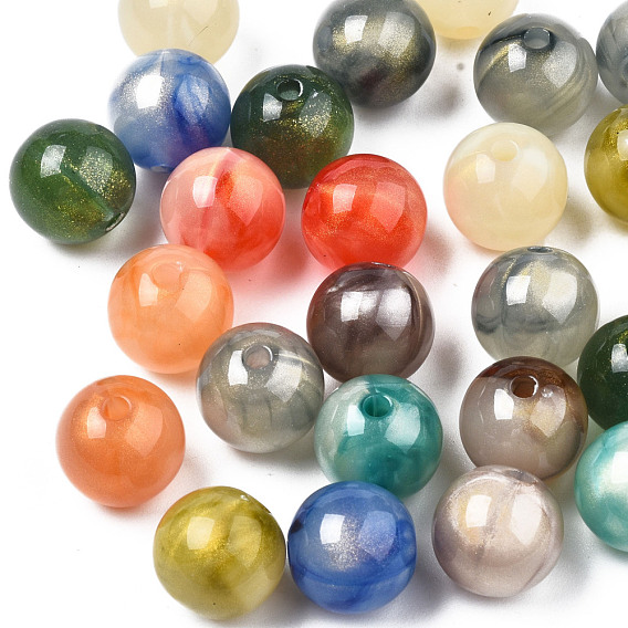 Perles acryliques opaques, Couleur de deux tons, avec de la poudre de paillettes, ronde