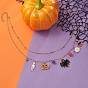 Двухслойное ожерелье из латунных спутниковых цепочек, Скелет, тыква и летучая мышь сплав эмали подвески Хэллоуин ожерелье для женщин
