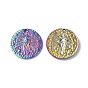 Ion Plating(IP) 304 Stainless Steel Pendants, Textured, Flat Round with Angel Charm
