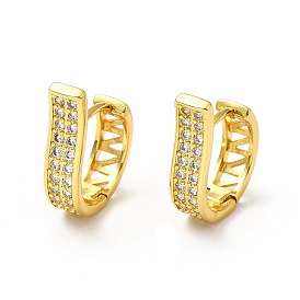 Clear Cubic Zirconia Rectangle Hoop Earrings, Rack Plating Brass Jewelry for Women, Lead Free & Cadmium Free