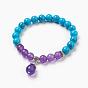 Gemstone Charm Bracelets, with Alloy Findings, Round