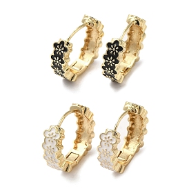 Flower Real 18K Gold Plated Brass Hoop Earrings, with Enamel