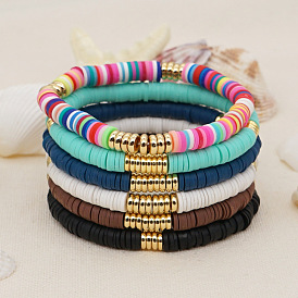 Bohemian Style 6mm Stainless Steel Gold-Plated Spacer Bead Colorful Soft Clay Women's Bracelet
