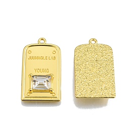 Rack Plating Alloy Pendants, with Rhinestone, Cadmium Free & Nickel Free & Lead Free, Rectangle with Word Juunngle Lab Young