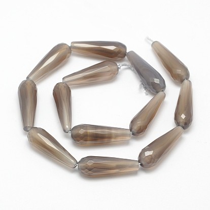 Natural Grey Agate Beads Strands, Faceted Teardrop, 30x10mm, Hole: 2mm, about 13pcs/strand, 14.9 inch