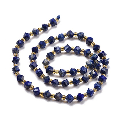 Lapis-lazuli, brins de perles naturels , avec des perles de rocaille, facette, perles de cube en diagonale