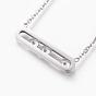 304 Stainless Steel Pendant Necklaces, with Cubic Zirconia and Lobster Claw Clasps, Cable Chains, Rectangle