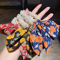 Romantisches Blumen-Schmetterlingsschleifen-Stirnband, Perlen-Haargummi – süß, schick, Haarschmuck aus Perlen.