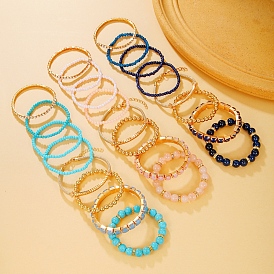 Ensembles de bracelets extensibles en pierres précieuses et strass naturels et synthétiques de style bohème, bracelet en perles de laiton pour femme
