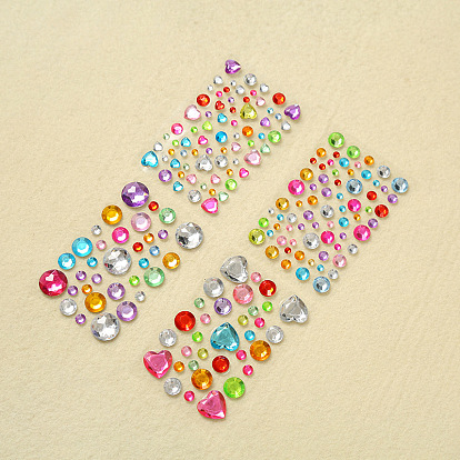 Acrylic Rhinestone Self-Adhesive Stickers, Waterproof Bling Crystal Decals for Party Decorative Presents, Kid's Art Craft, Colorful
