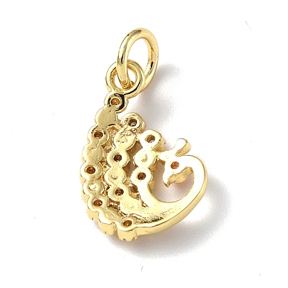 Brass Micro Pave Cubic Zirconia Charms, with Jump Ring, Peacock Charms