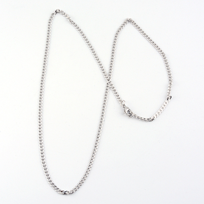 201 Stainless Steel Curb Chains  Necklaces, with Lobster Claw Clasps, 23.6 inch (60cm), 3mm
