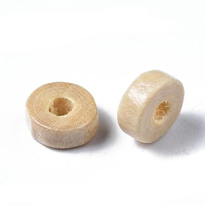 Des perles en bois naturel, sans plomb, teint, plat rond, 8x3mm, Trou: 2mm