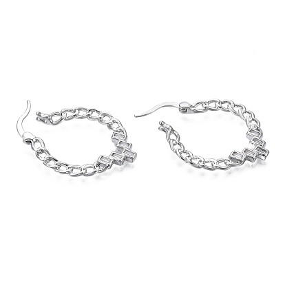 Cubic Zirconia Teardrop Hoop Earring, Brass Curb Chain Shape Earrings for Women, Nickel Free