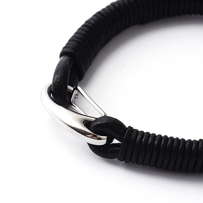 304 Stainless Steel Leather Cord Bracelets, with Key Clasps, 210x10mm