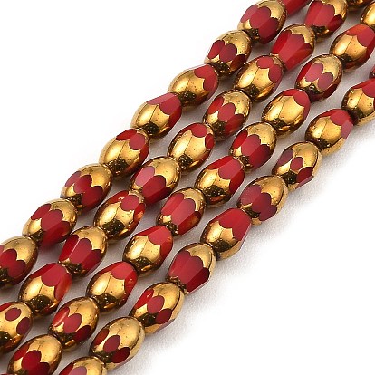 Brins de perles de verre électrolytiques à facettes, couleur opaque, plaqué or, ovale