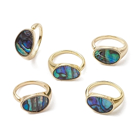Brass with Abalone Shell Adjustable Rings, Oval
