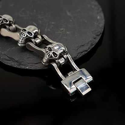 Stainless Steel Skull Link Chain Bracelet for Men