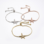 Adjustable Brass Micro Pave Cubic Zirconia Bolo Bracelets, Slider Bracelets, with Brass Box Chains, Starfish/Sea Stars