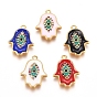 Brass Micro Pave Cubic Zirconia Charms, with Enamel, Hamsa Hand/Hand of Fatima/Hand of Miriam with Eye, Golden