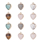 12Pcs 6 Style Electroplate Natural Gemstone Pendants, with Cadmium Free & Nickel Free & Lead Free Golden Iron Findings, Faceted, Heart