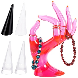 Nbeads 7Pcs 4 Style Acrylic Ring Displays, Cone Shaped Finger Ring Display Stands