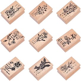 Wooden Stamps, Rectangle with Plants