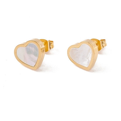 6 paires de boucles d'oreilles en forme de cœur en coquillage blanc naturel, 304 bijoux en acier inoxydable pour femmes
