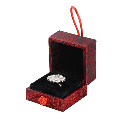 Cajas de anillo de seda bordada chinescas, con terciopelo y esponja, plaza