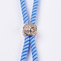 Fabrication de bracelet en nylon torsadé, fabrication de bracelet de curseur, avec les accessoires en laiton, sans cadmium et sans plomb, plaqué longue durée, arbre de la vie, bleu clair