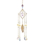 Glass Teardrop Pendant Decorations, Hanging Suncatchers, with Agate Charm and Iron Findings, for Home Car Decorations, Moon