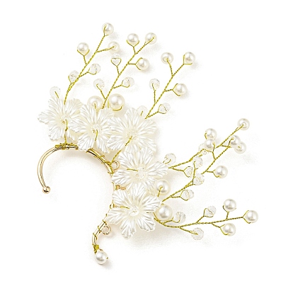 Alloy Cuff Earrings, ABS Imitation Pearl Flower Climber Wrap Around Earring for Women